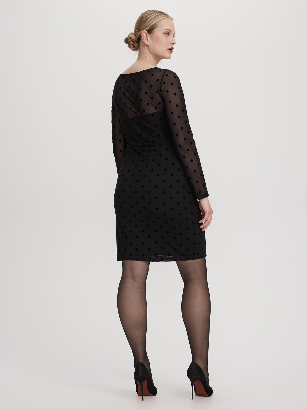 Long-Sleeve Bodycon Dress with Burnout Pattern