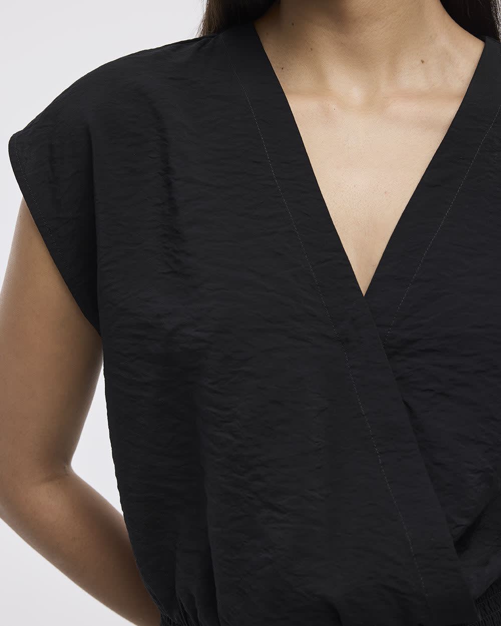 Short-Sleeve Top with Wrap V Neckline