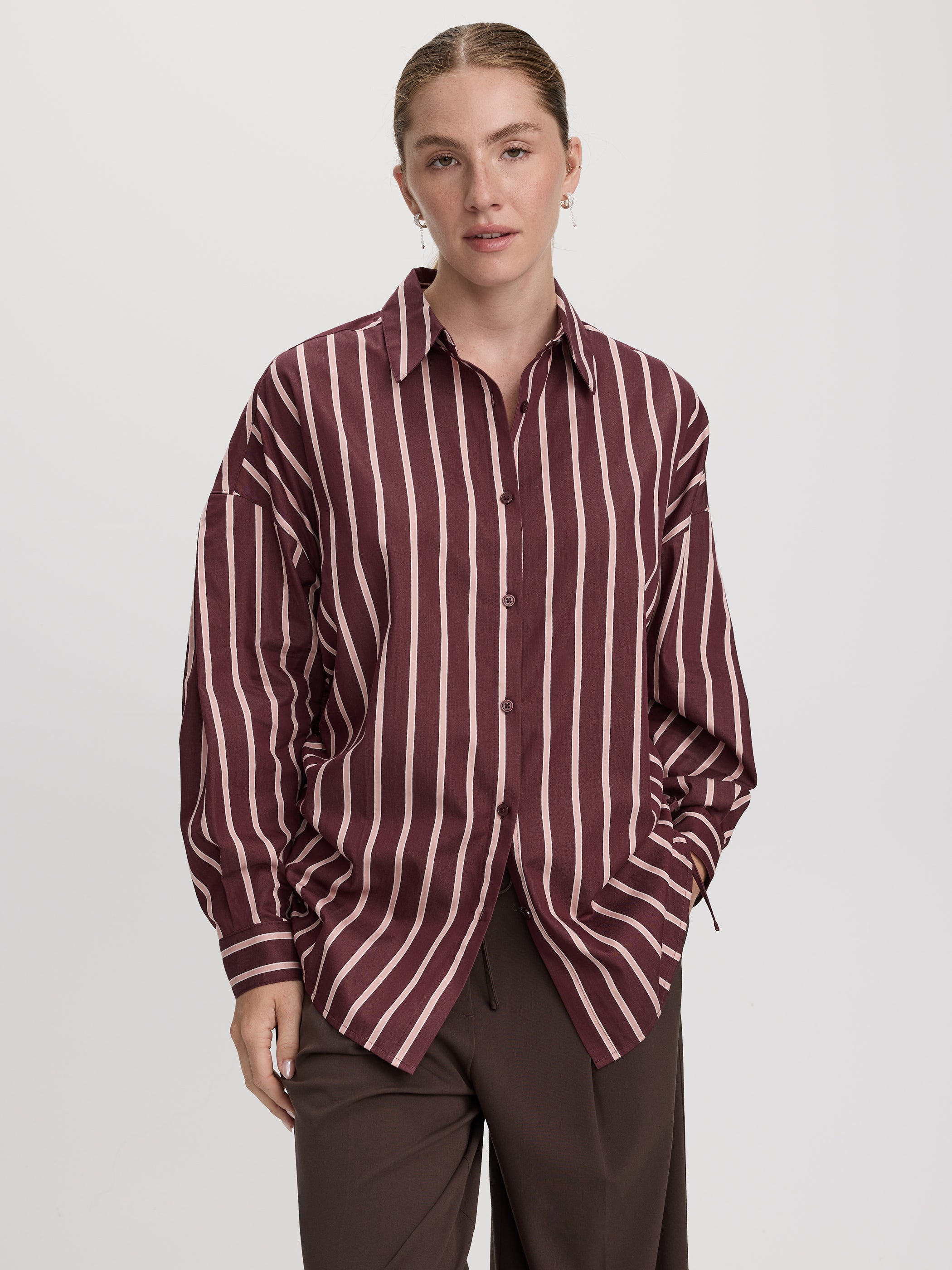 Striped Poplin Blouse with Side Shirrings