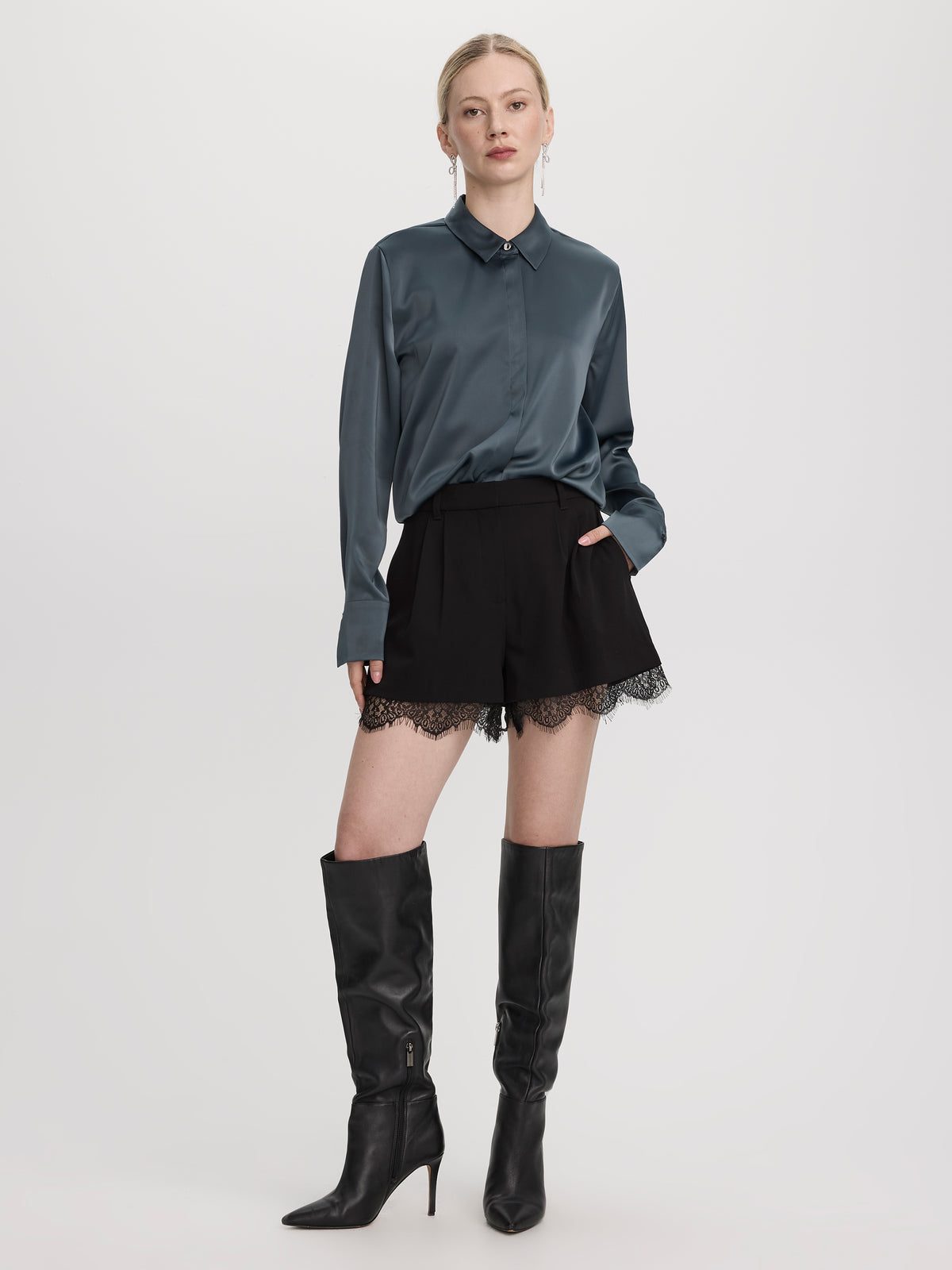 High-Rise Shorts with Lace Trim - The Timeless
