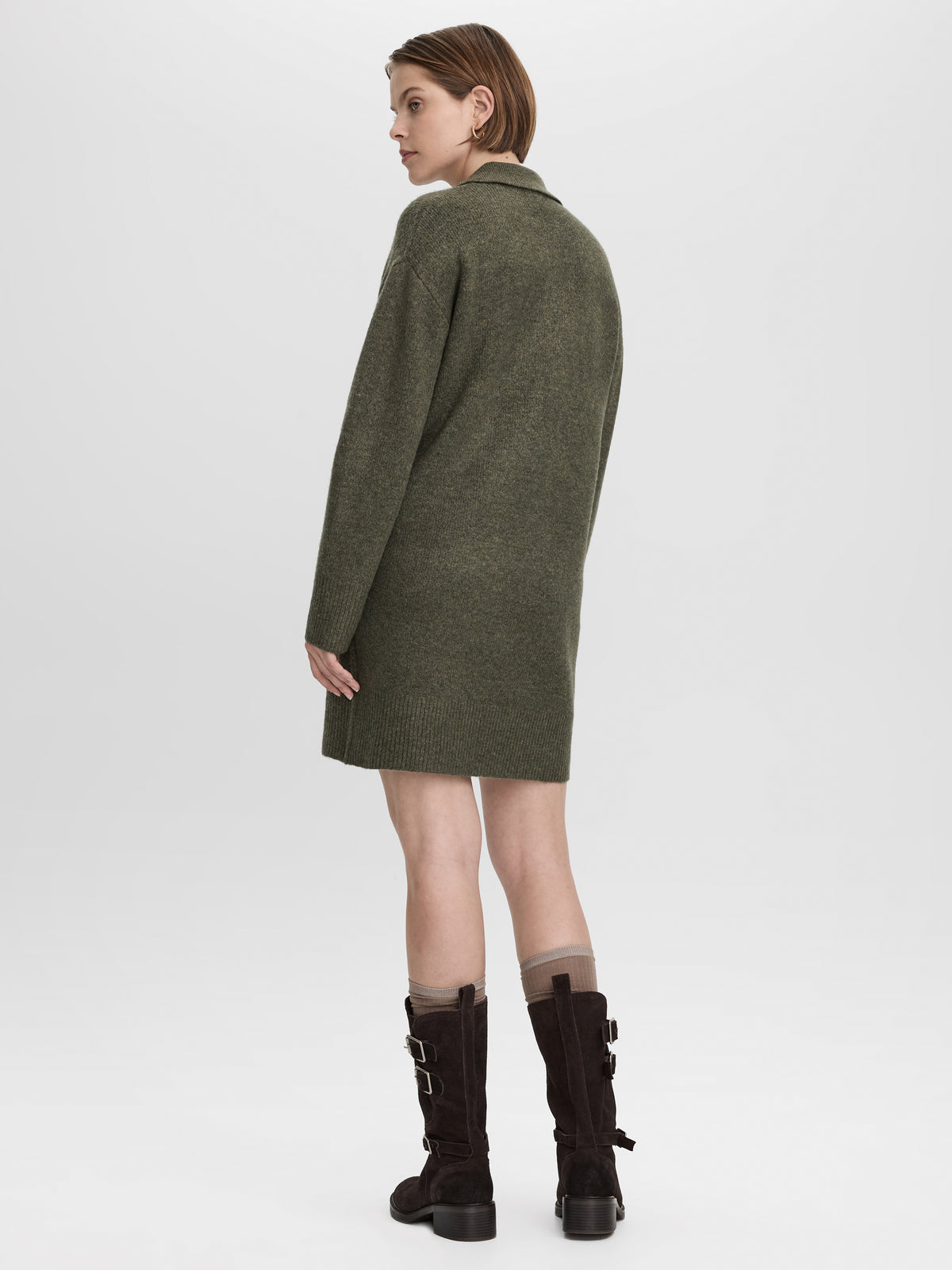 PlushSoft Long-Sleeve Mini Dress with Johnny Collar