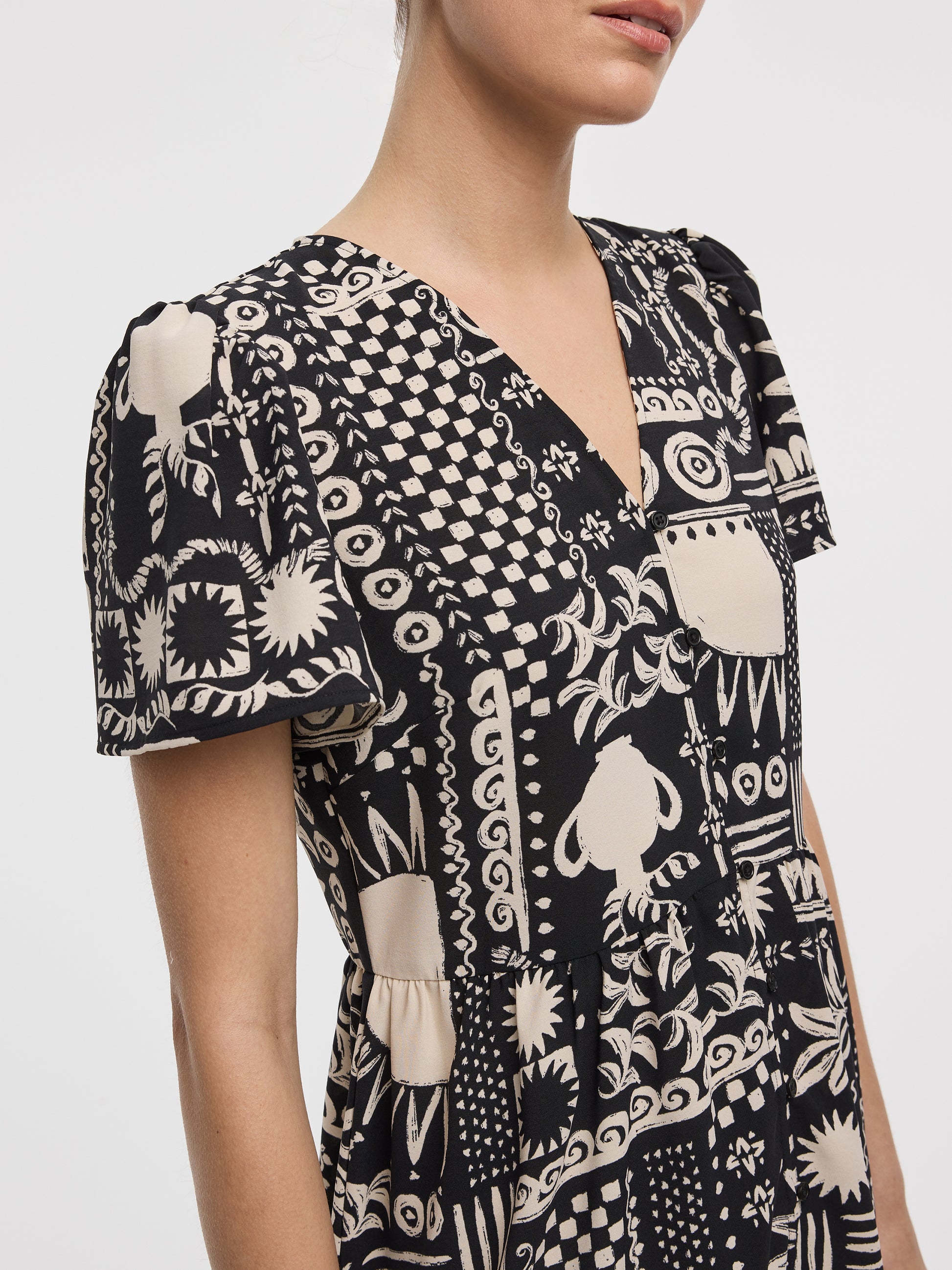 Short-Sleeve V-Neck Dress