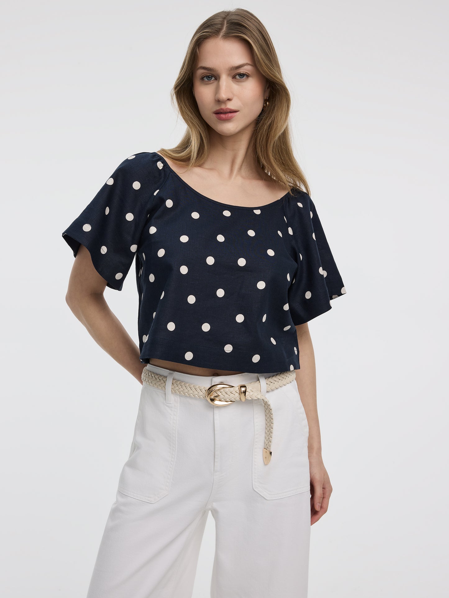 Scoop-Neck Blouse with Flutter Sleeves