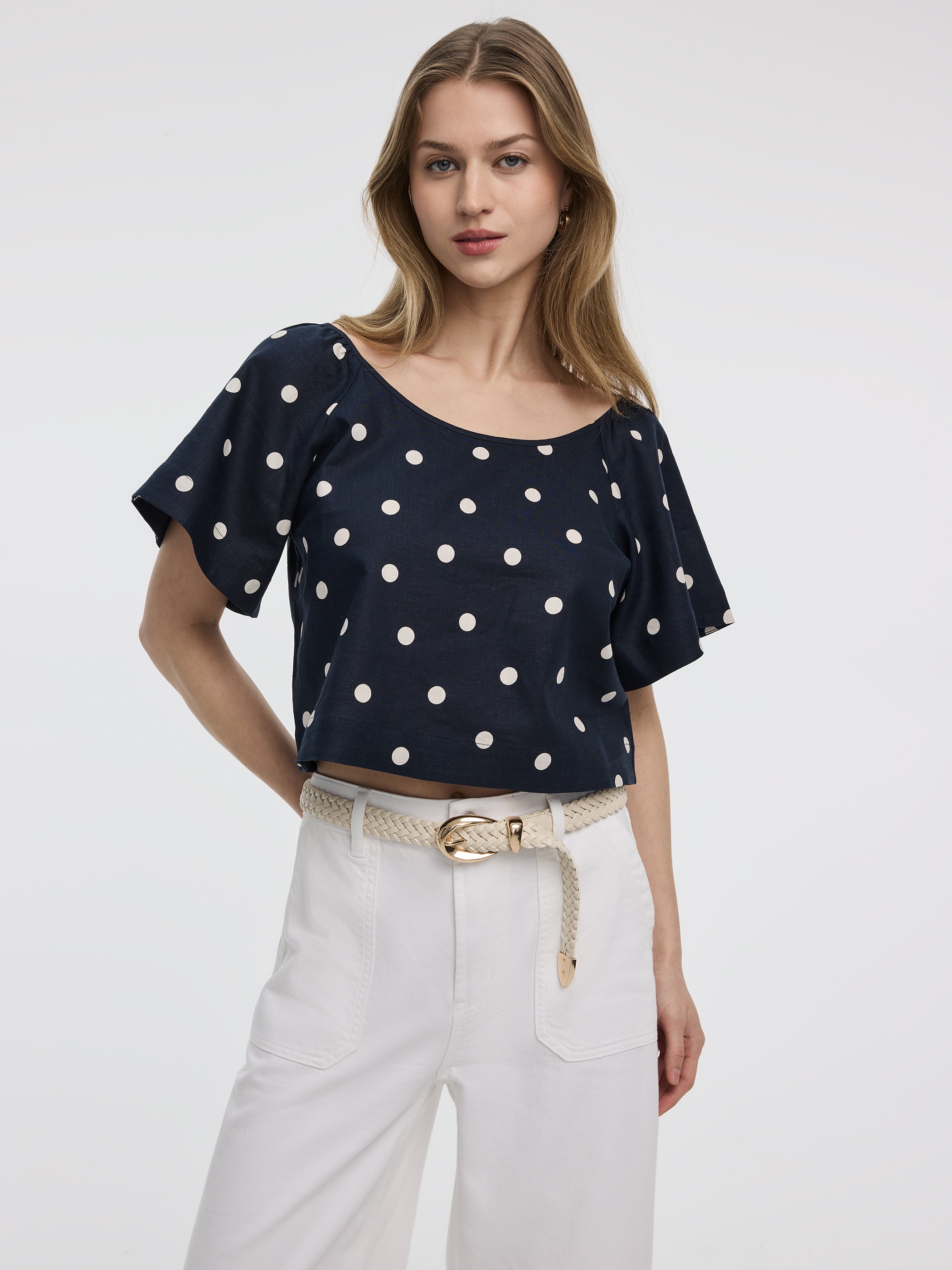 Scoop-Neck Blouse with Flutter Sleeves