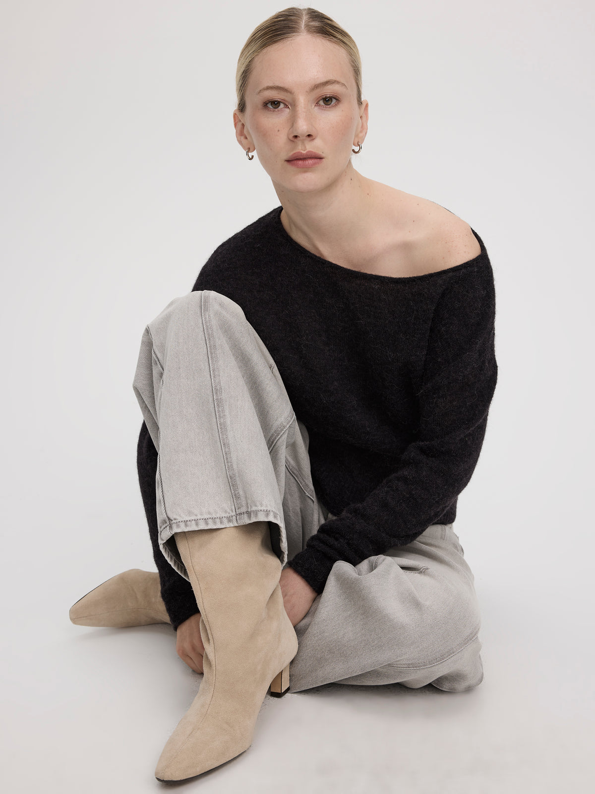 Long-Sleeve Boat-Neck Wool-Blend Sweater