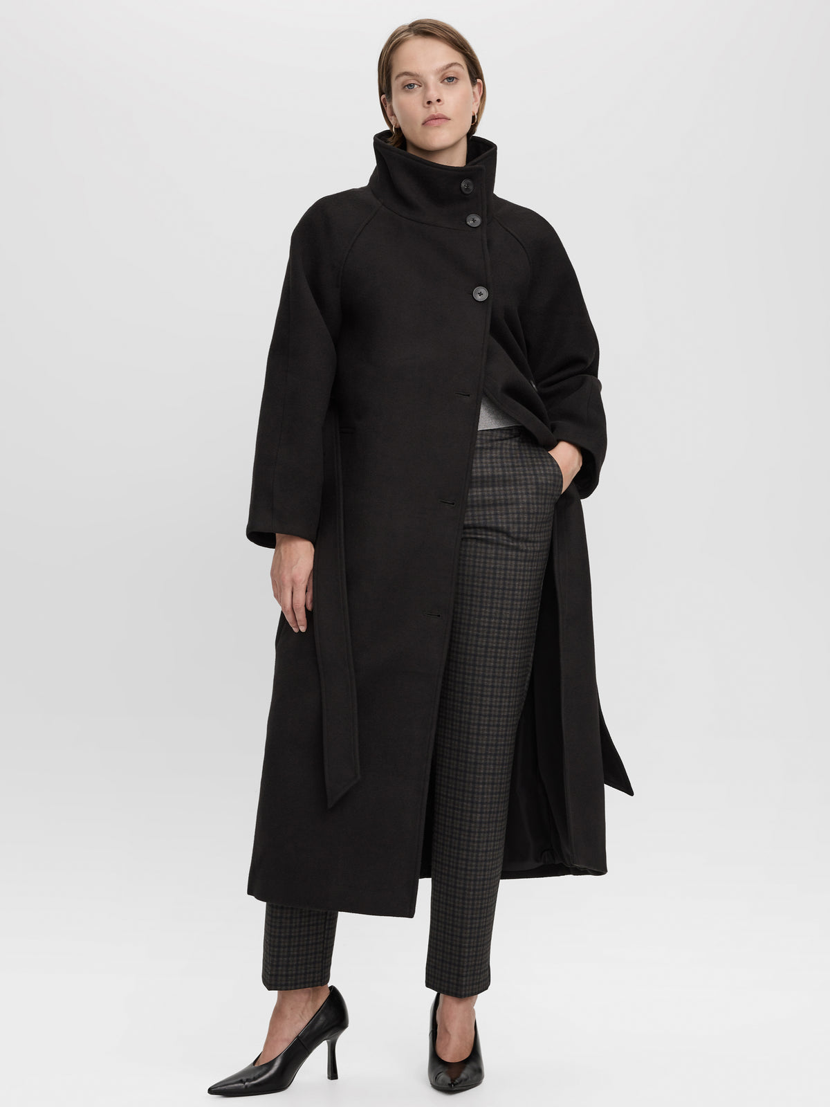 Wool-Blend Long Jacket with Sash