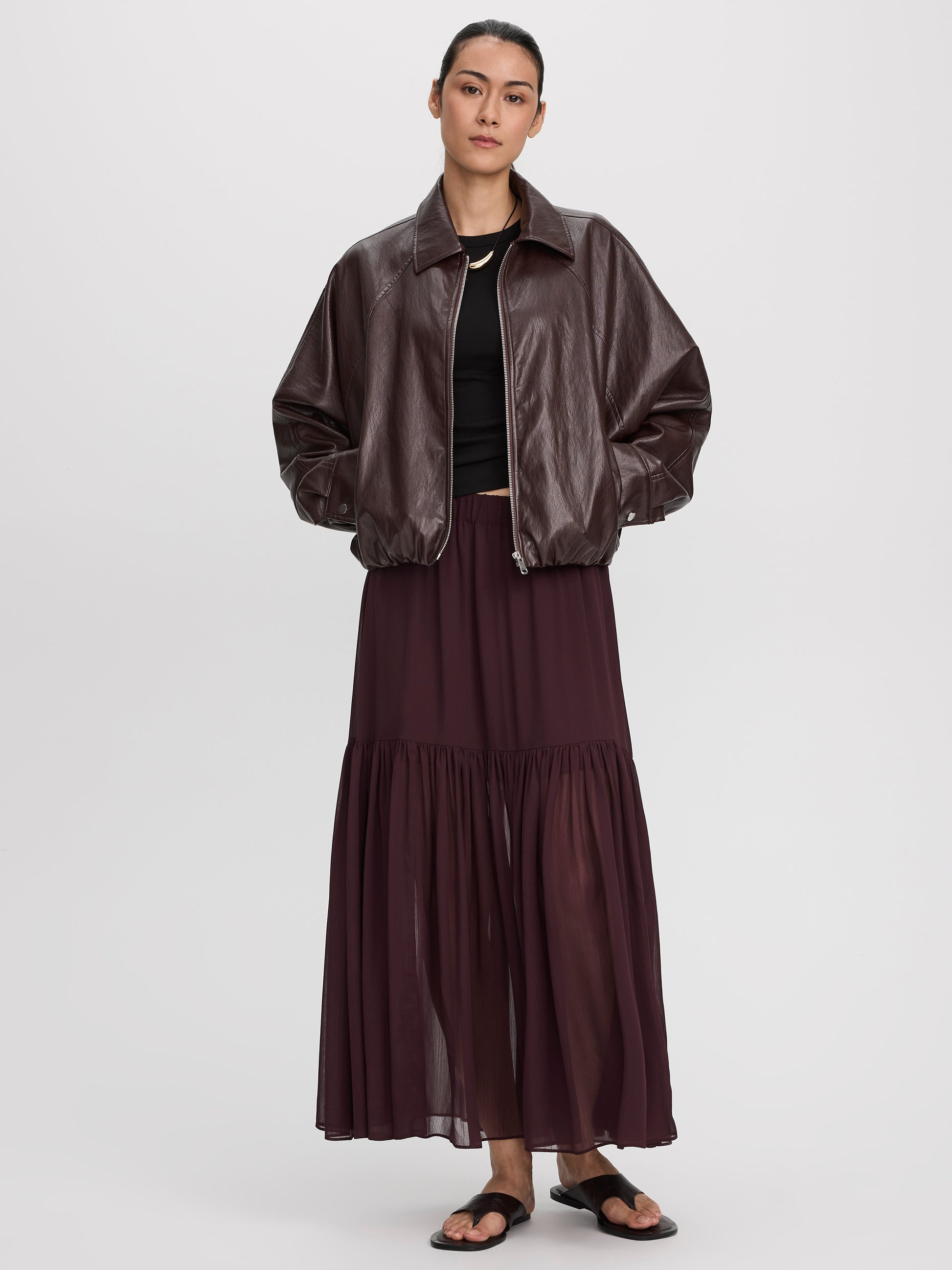 Pleated-Chiffon Maxi Skirt