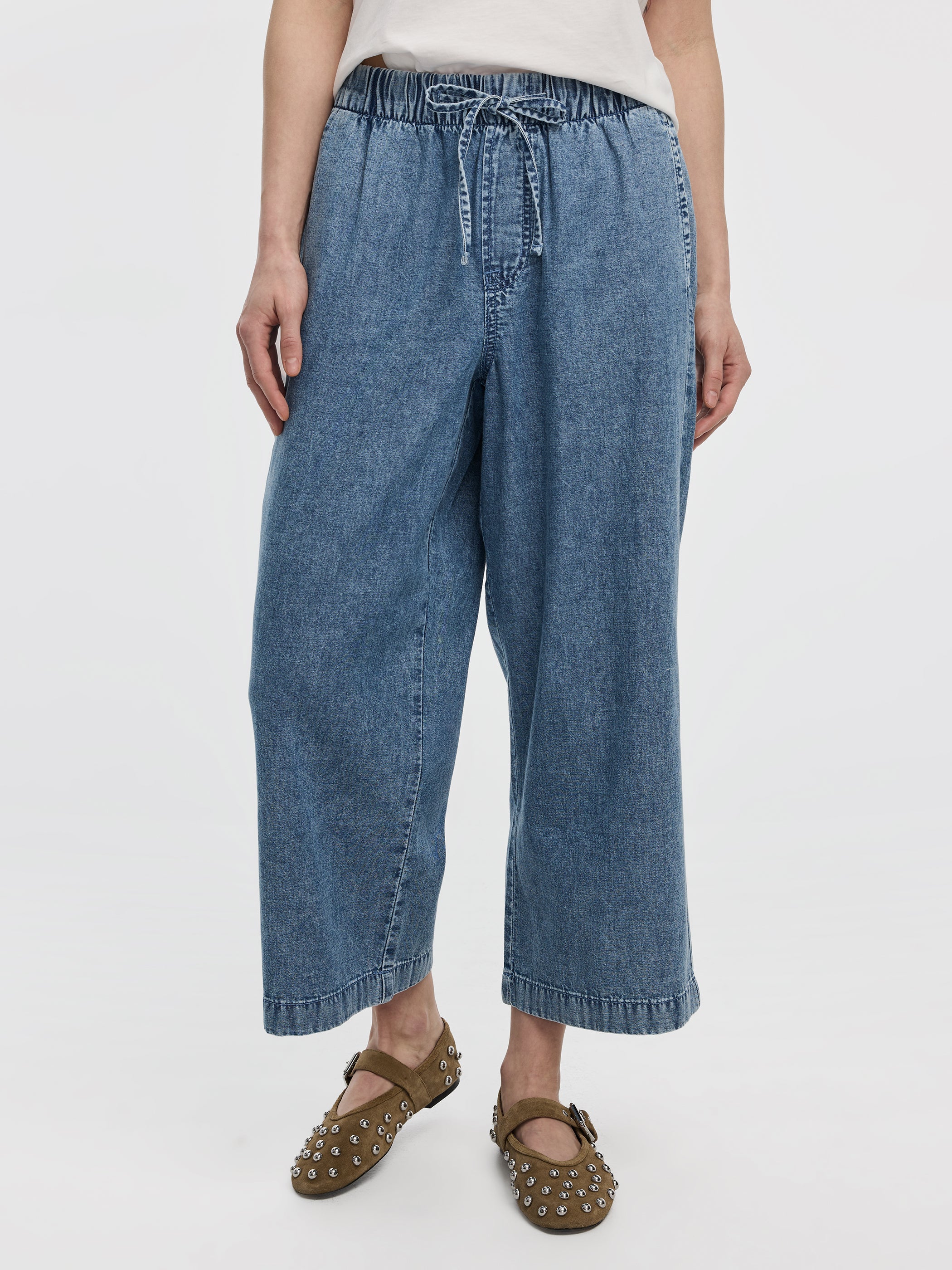 Wide-Leg High-Rise Cropped Denim Pant