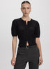 Short-Sleeve Crew-Neck Cardigan with Pointelle Stitches