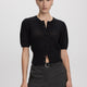Short-Sleeve Crew-Neck Cardigan with Pointelle Stitches