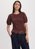 Smocked Blouse with Short Bubble Sleeves