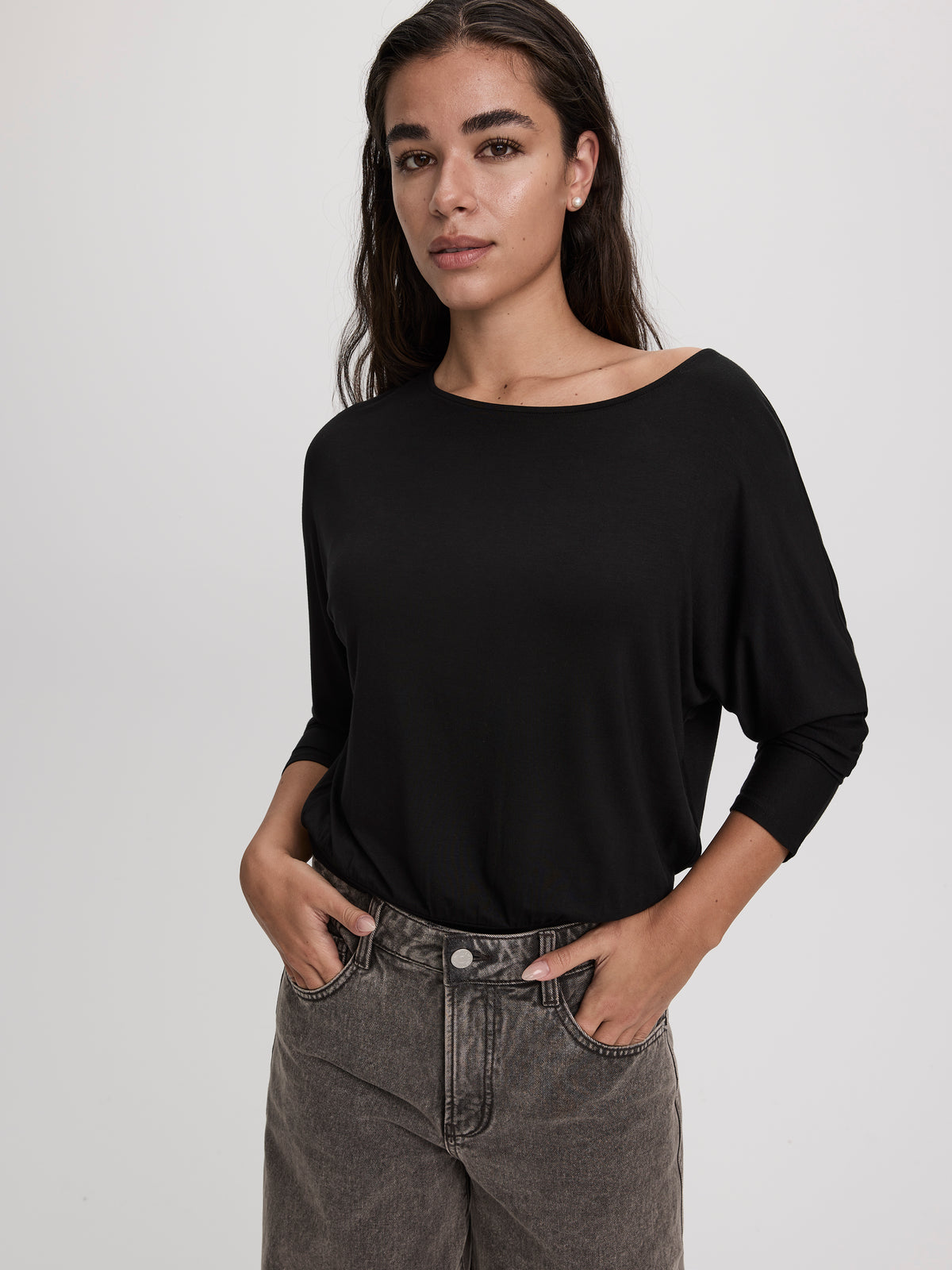 Long-Sleeve Boat-Neck Top