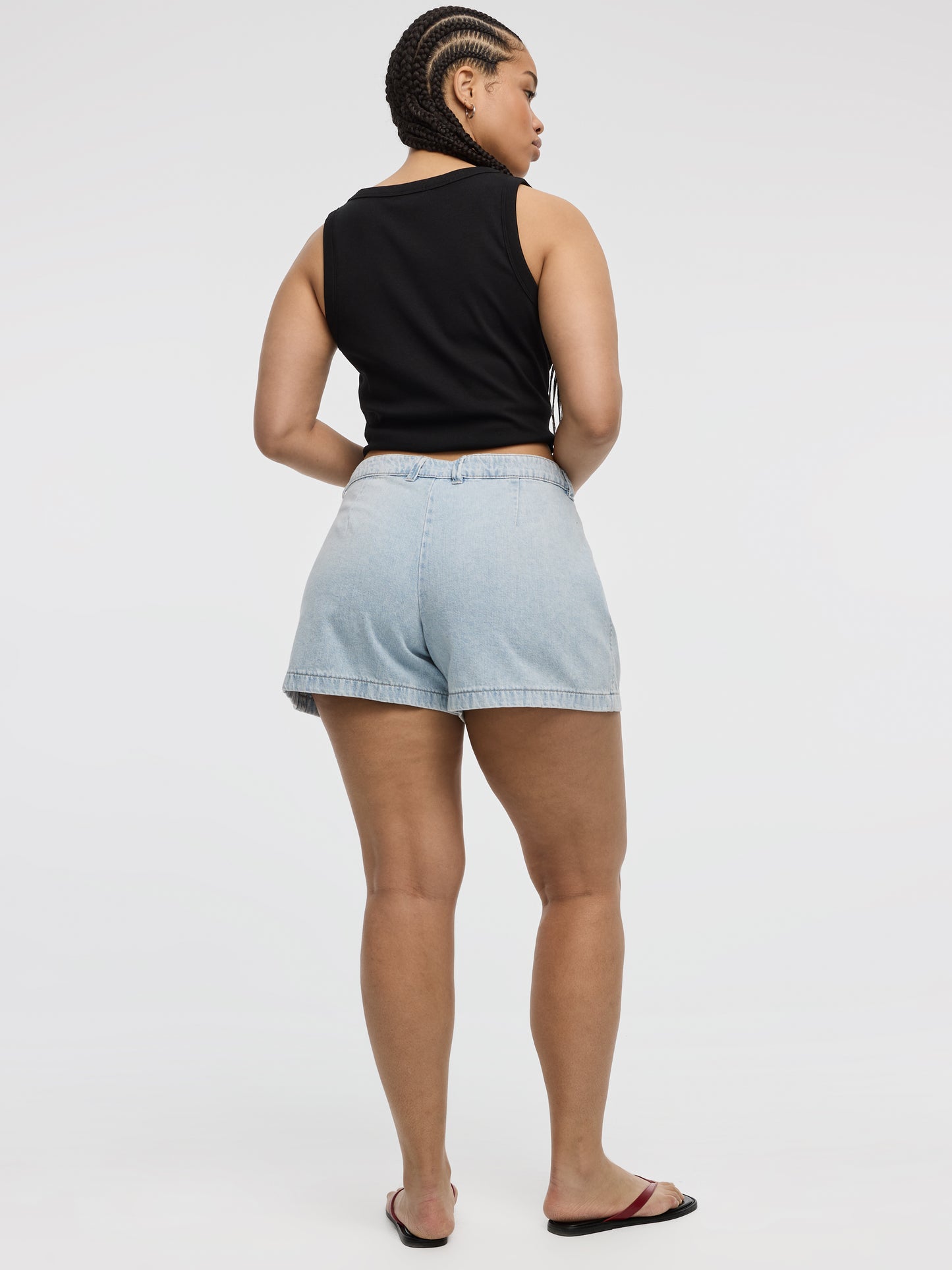 Pleated Denim Shorts