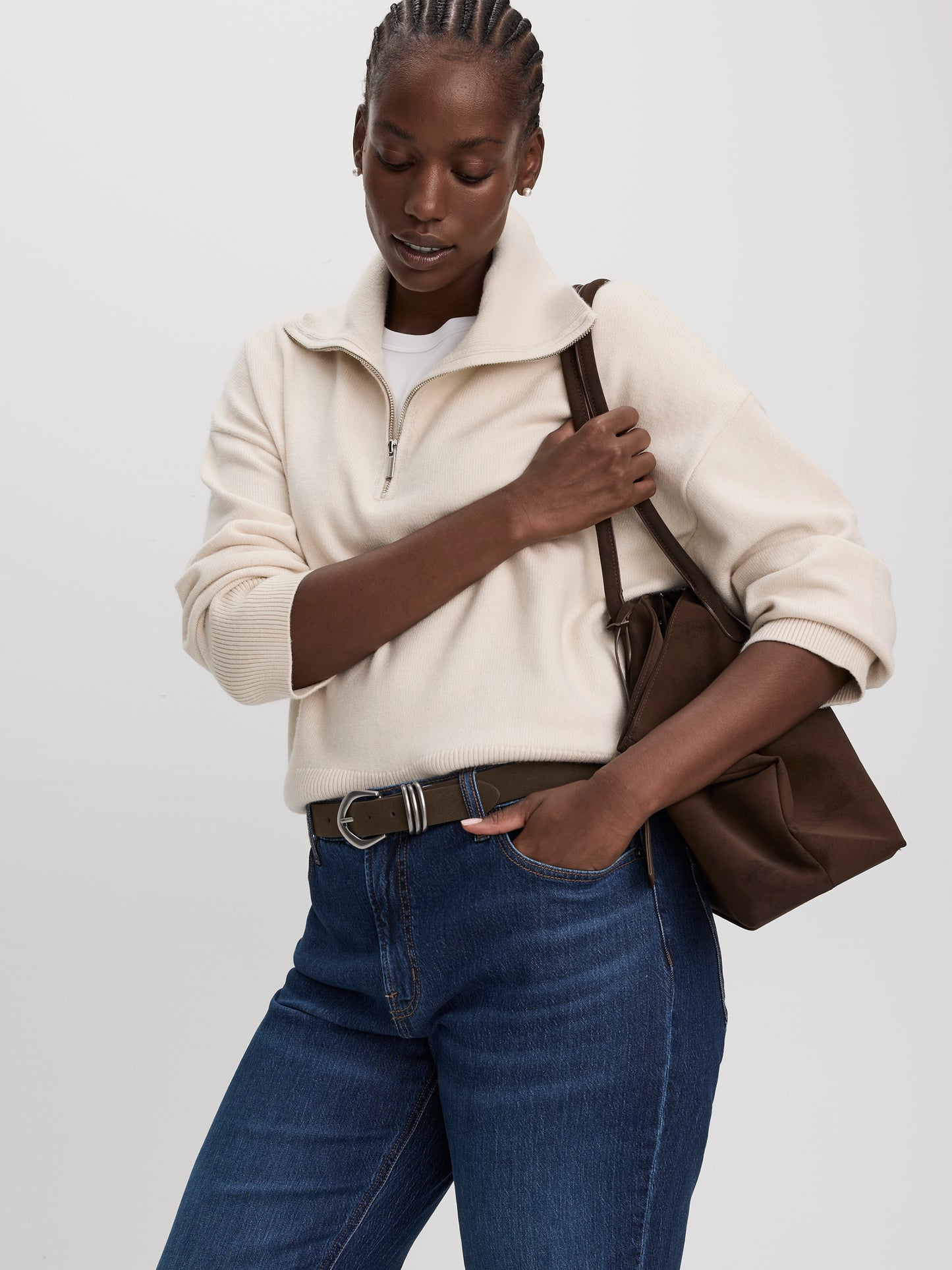 Long-Sleeve Half-Zip Mock-Neck Sweater