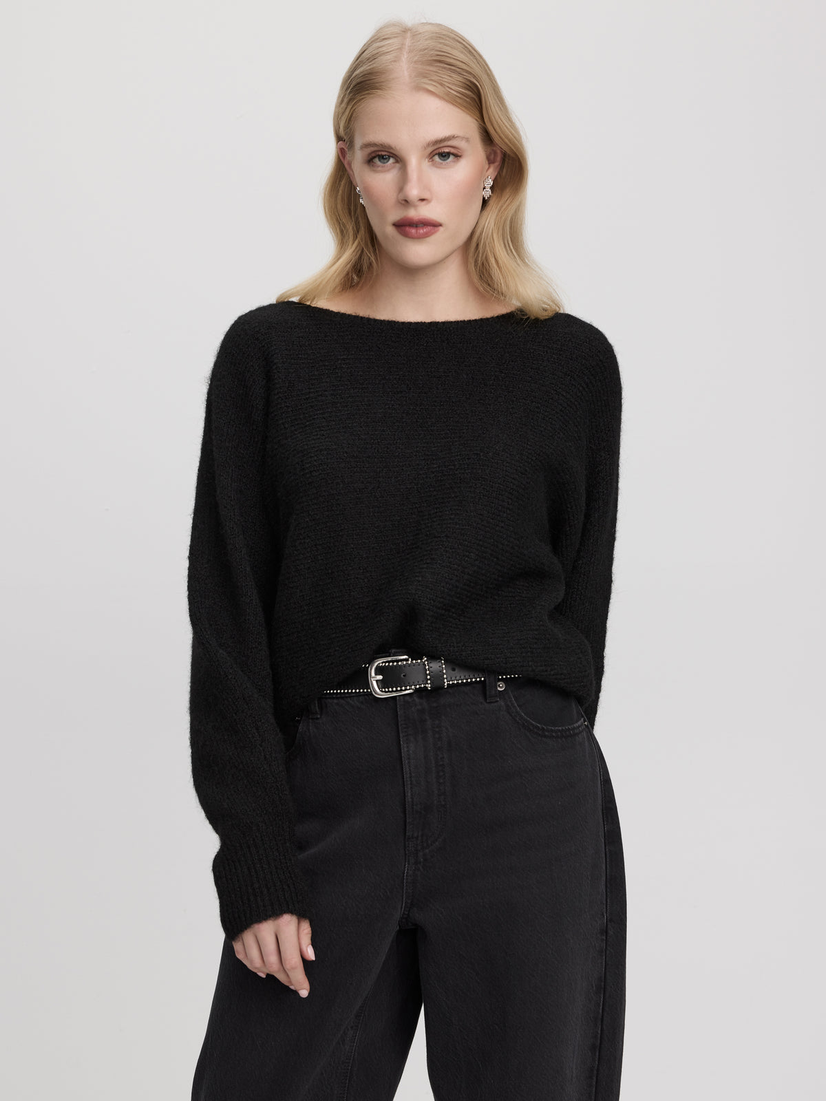 Long-Sleeve Boat-Neck Sweater with Lace Insert
