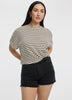 Striped Short-Dolman-Sleeve Crew-Neck Tee