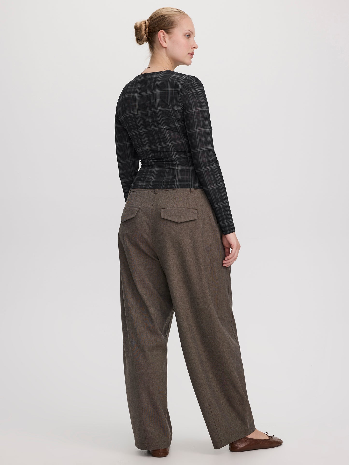 Long-Sleeve Crew-Neck Draped Top