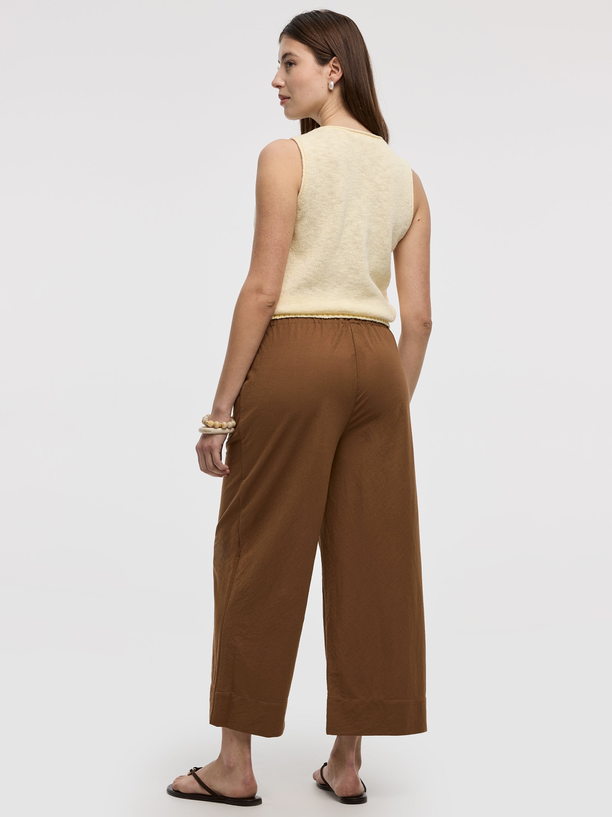 Wide-Leg Cropped Piqué Pant
