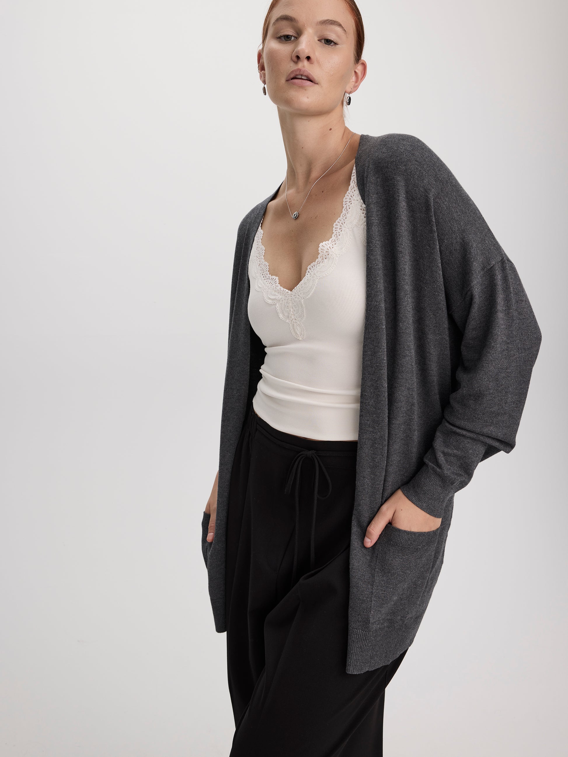 Long-Sleeve Open Cardigan with Pockets - R Essentials