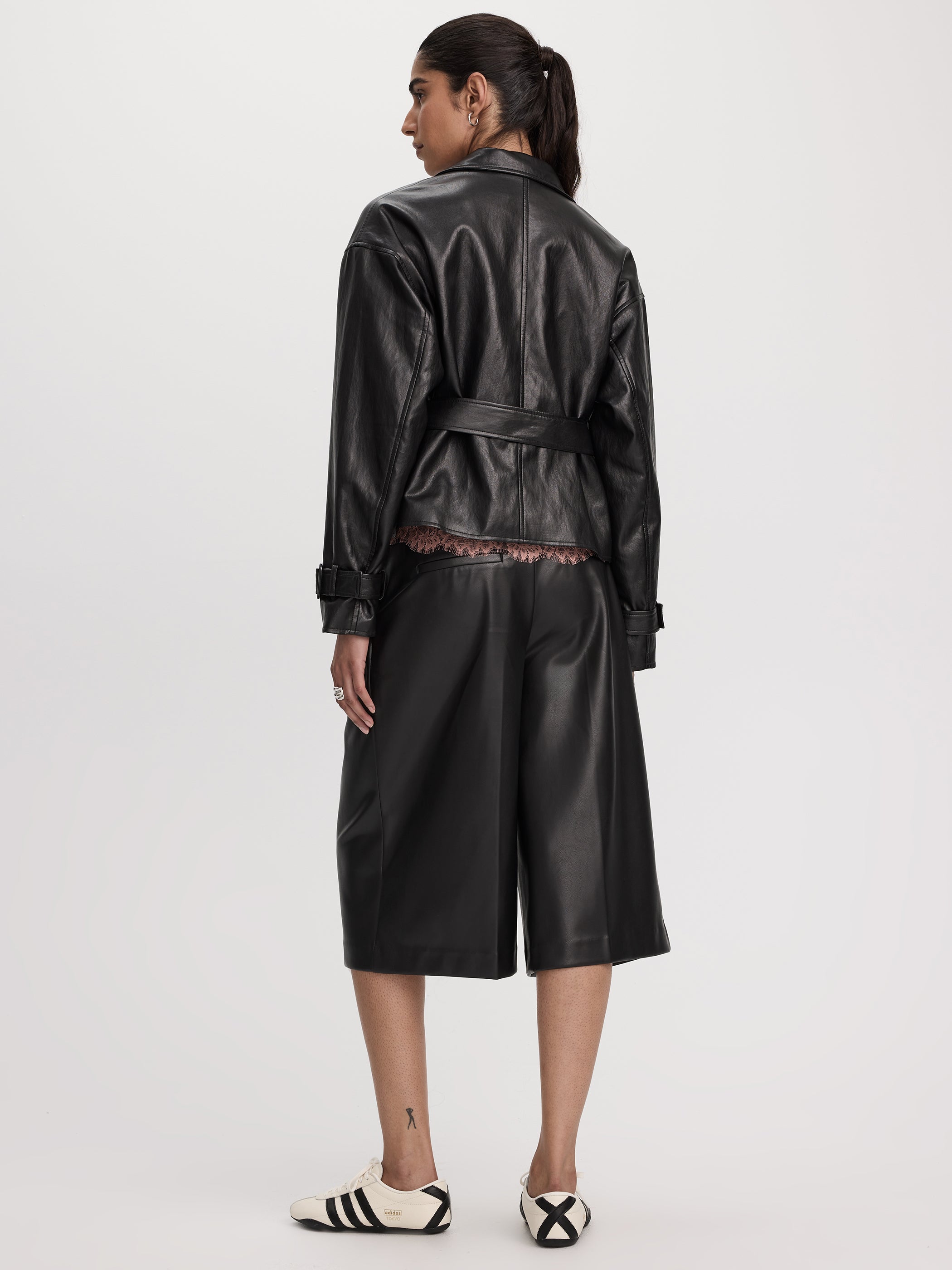 Belted Faux Leather Jacket