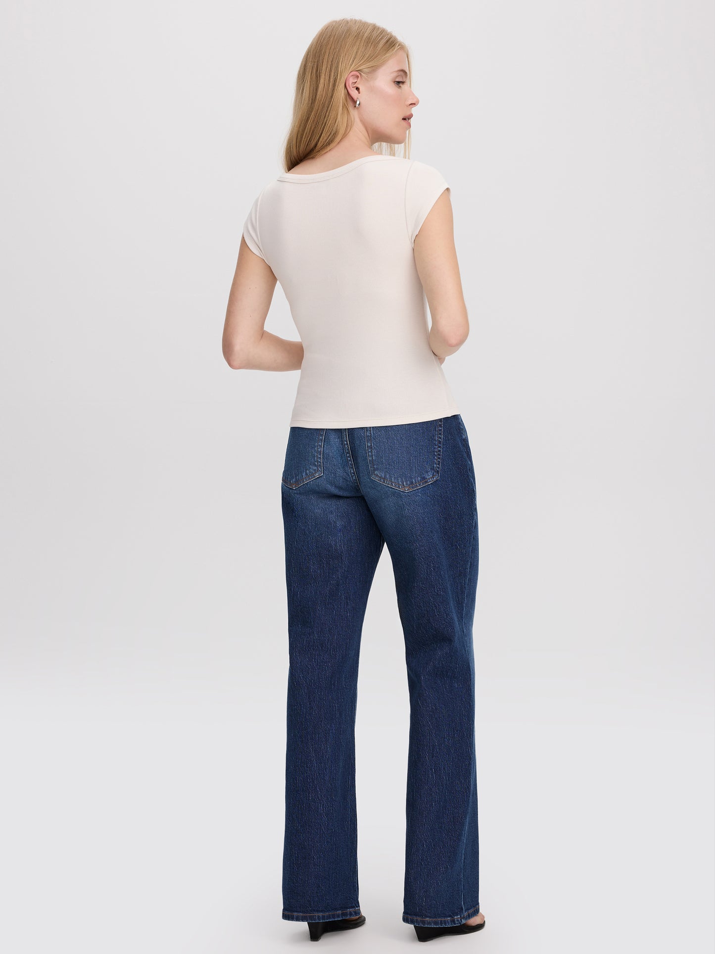 Extended-Sleeve Boat-Neck Ribbed Top