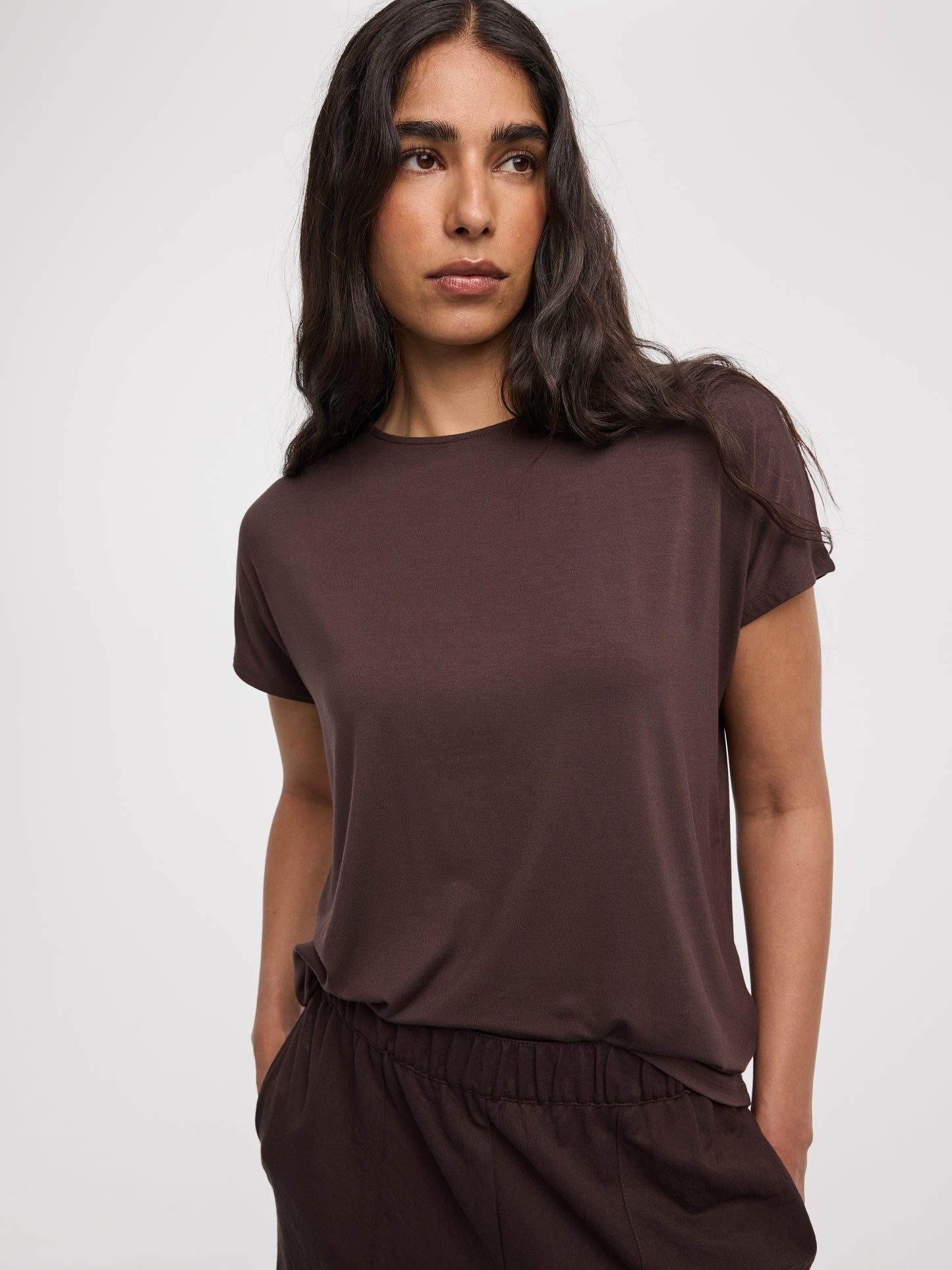 Short-Dolman-Sleeve Boat-Neck T-Shirt