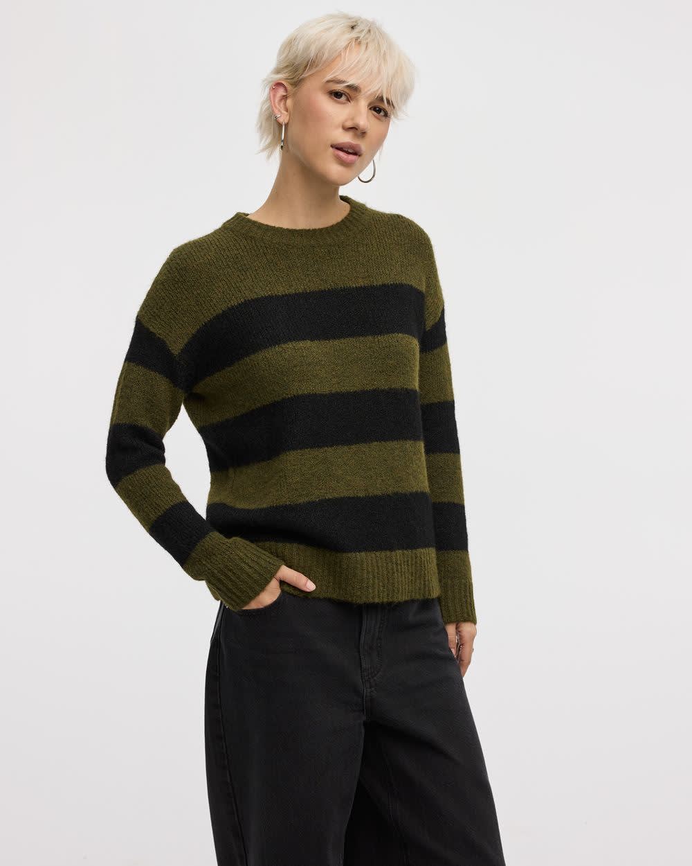 Long-Sleeve Crew-Neck Fluffy-Knit Sweater