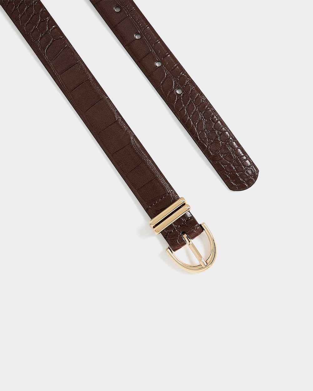 Faux-Leather Belt with Crocodile Pattern