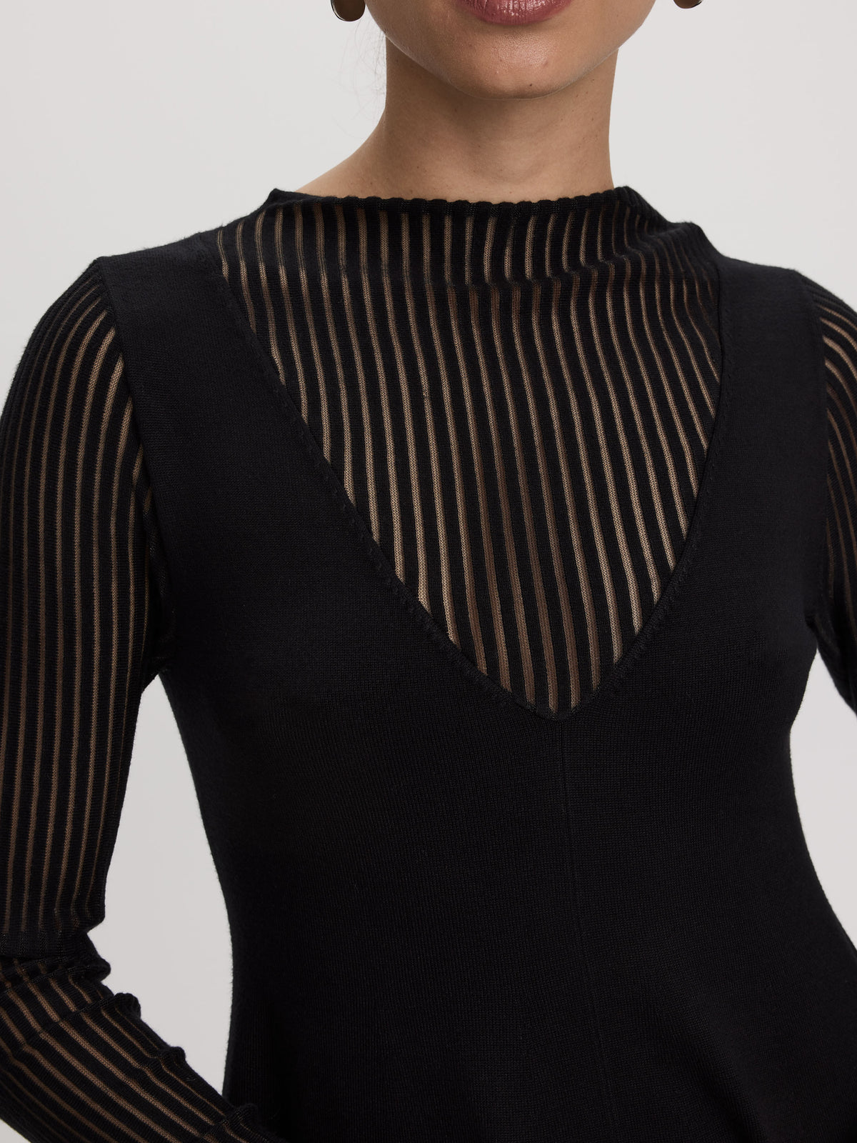 Long-Sleeve Fit-and-Flare Dress with Sheer Yoke