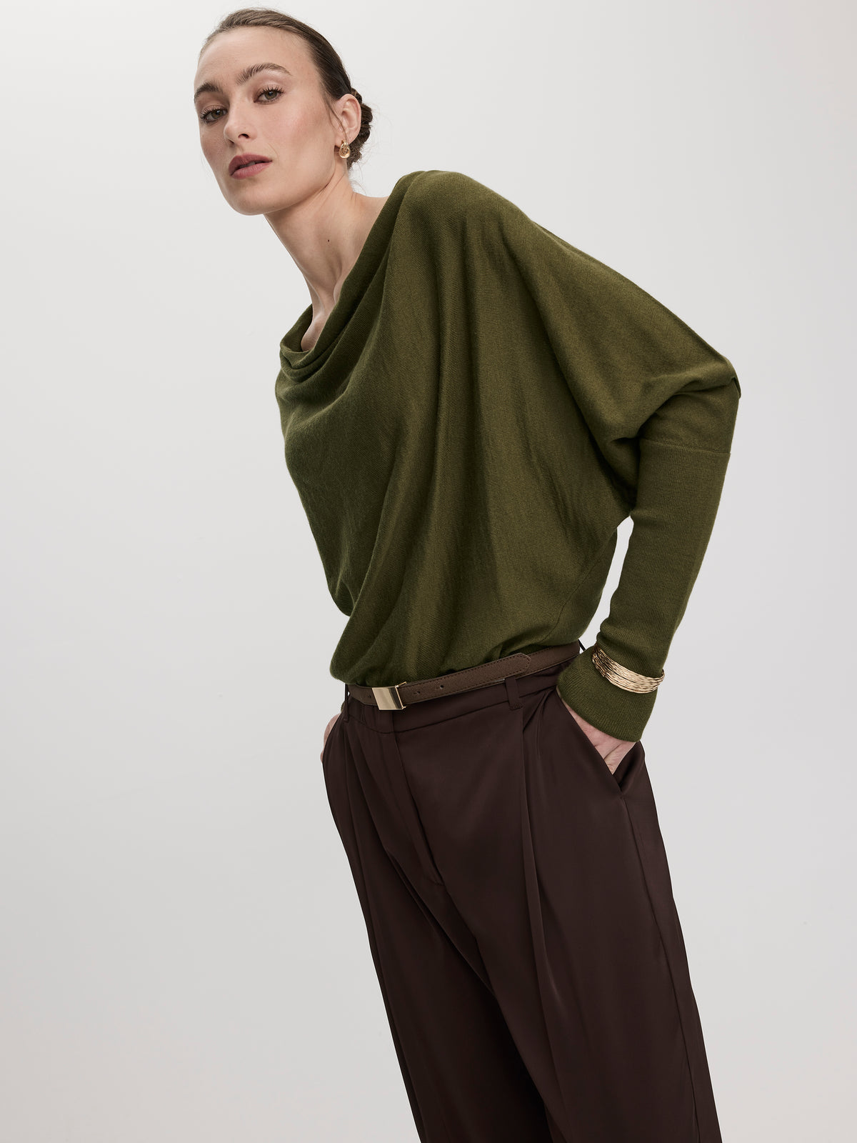 Long-Sleeve Cowl-Neck Loose Sweater