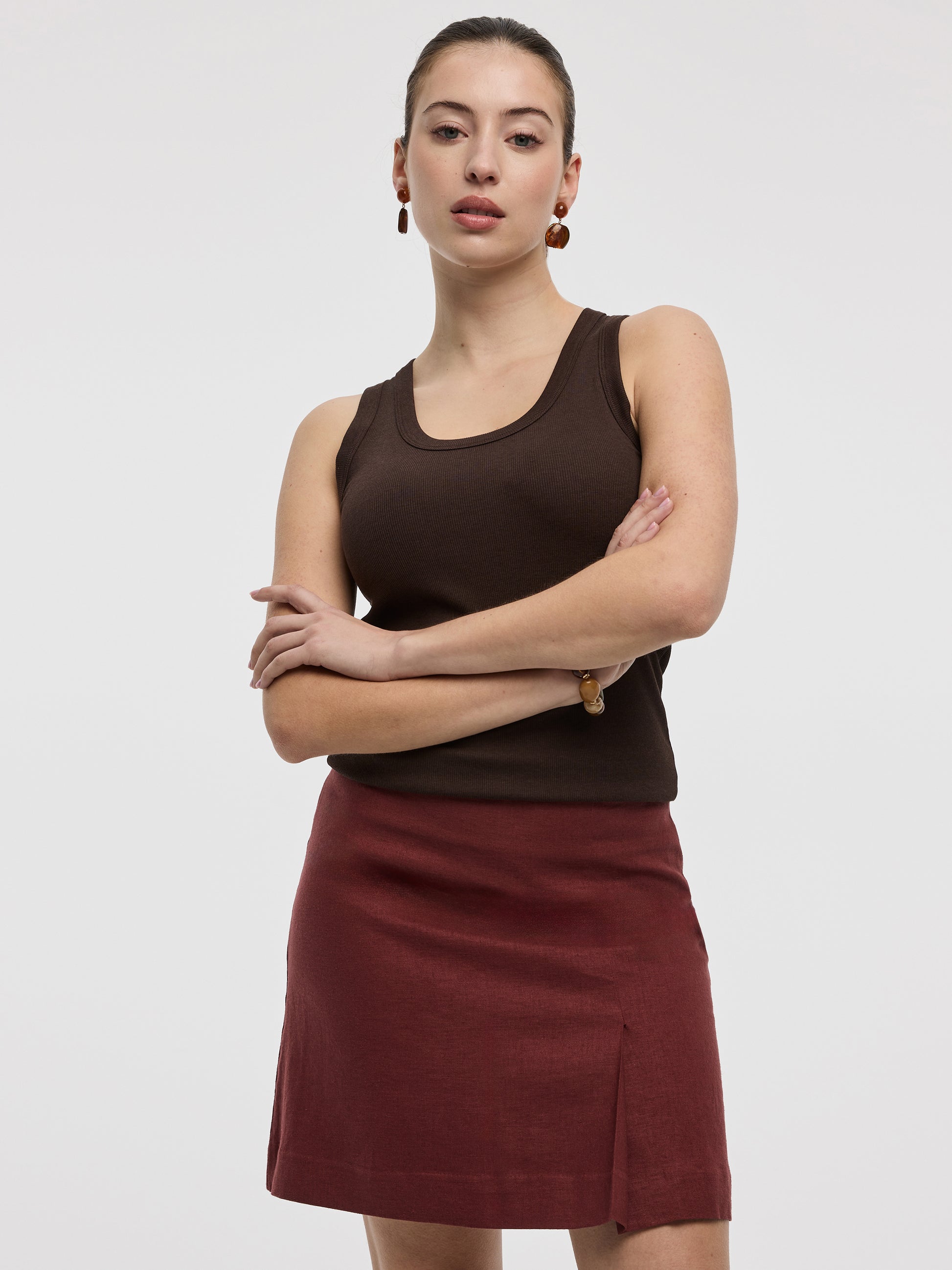 Linen-Blend Mini Skirt