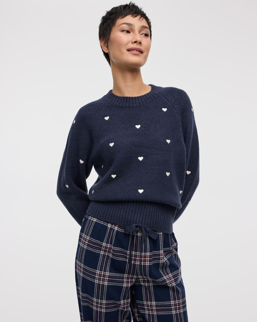 Long-Sleeve Crew-Neck Pullover with Hearts