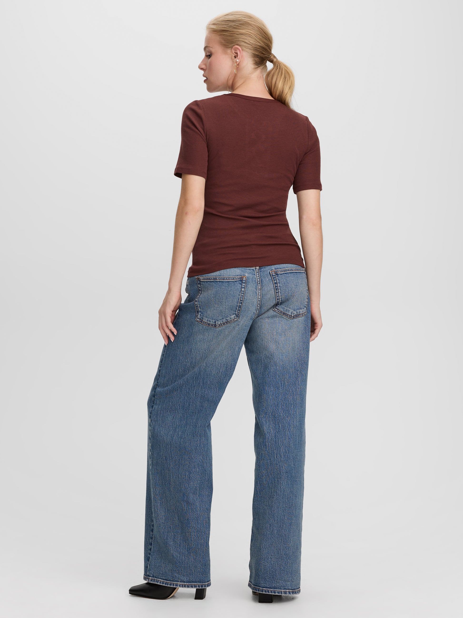 Short-Sleeve Top with Lace-Up Split Neckline