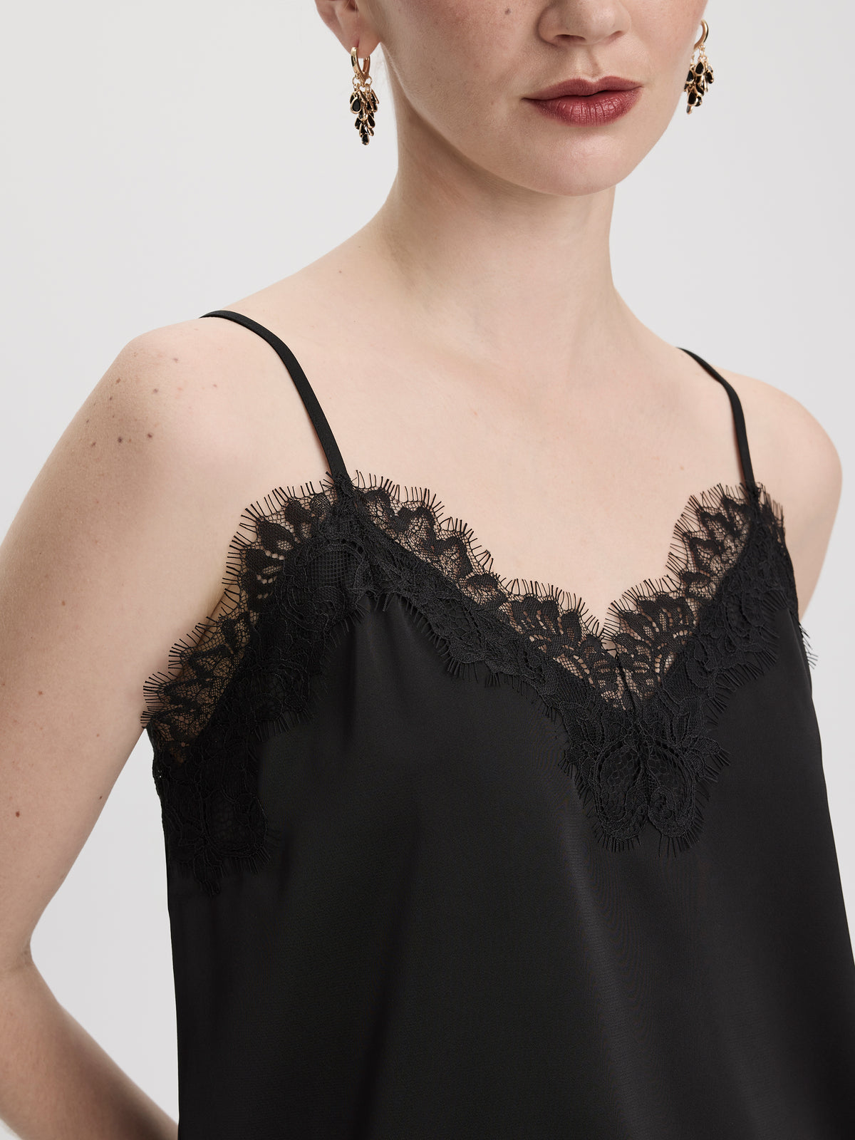 V-Neck Cami with Lace Trim