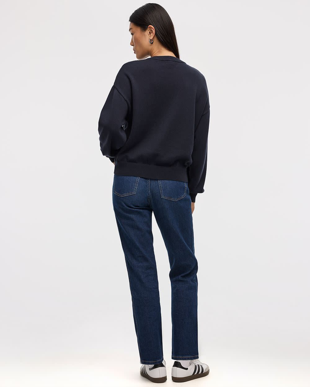 Long-Sleeve Crew-Neck Sweater with Embroidery