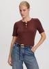Short-Sleeve Top with Lace-Up Split Neckline