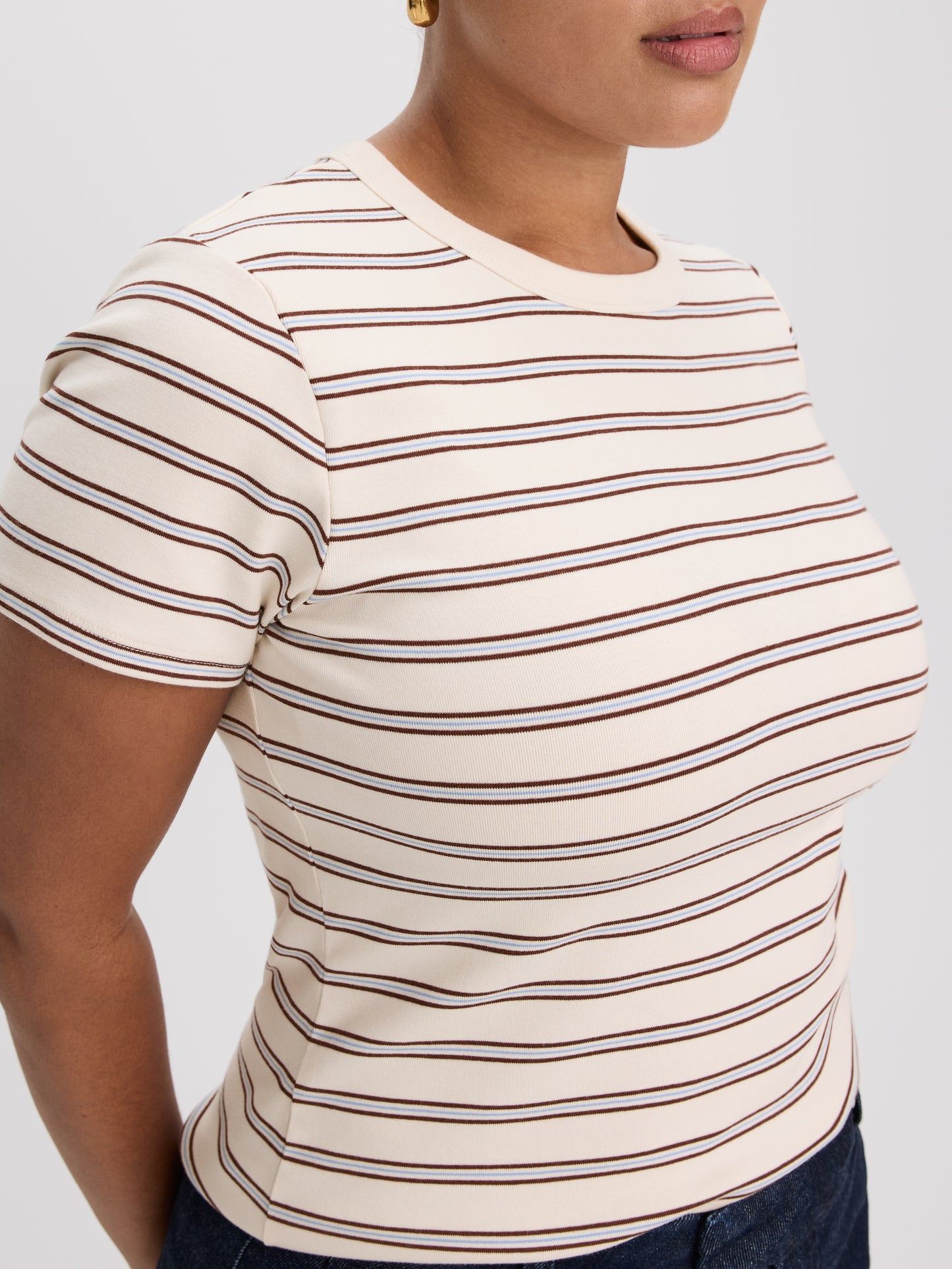Striped Fitted Crew-Neck Ribbed T-Shirt