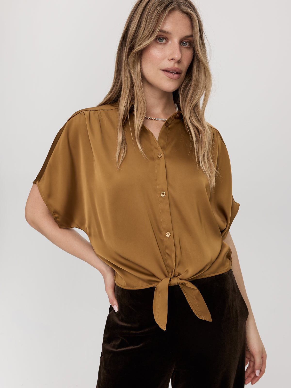 Short-Sleeve Blouse with Shirt Collar