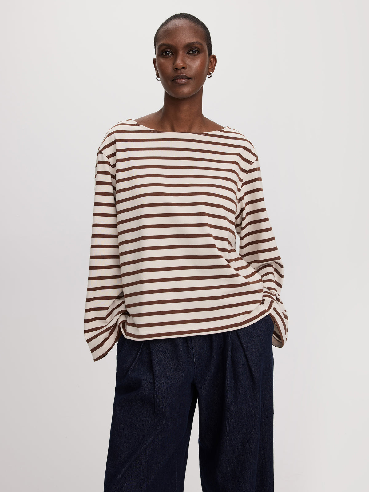 Striped Long-Sleeve Boat-Neck Top