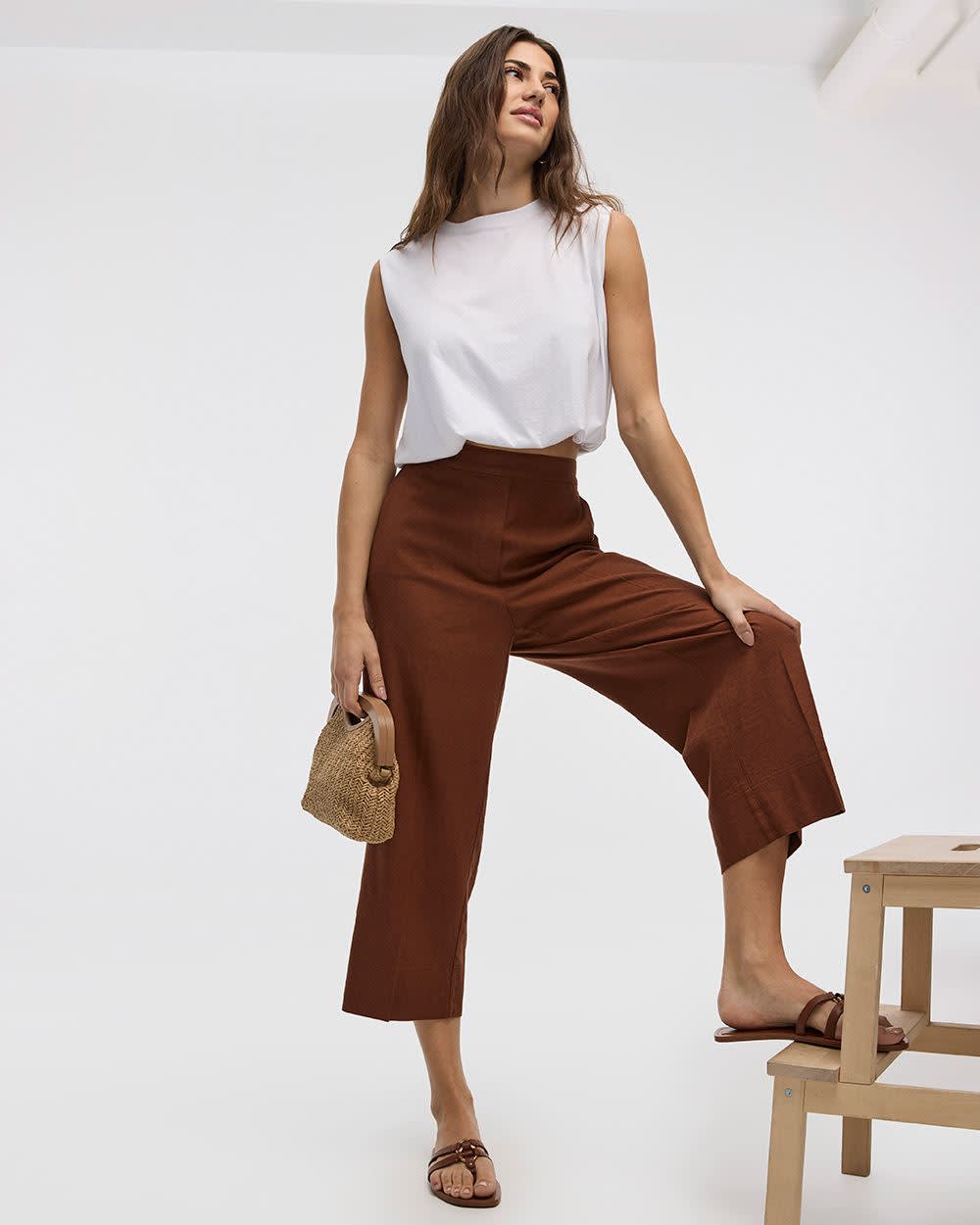 Cropped Wide-Leg Linen-Blend Pant