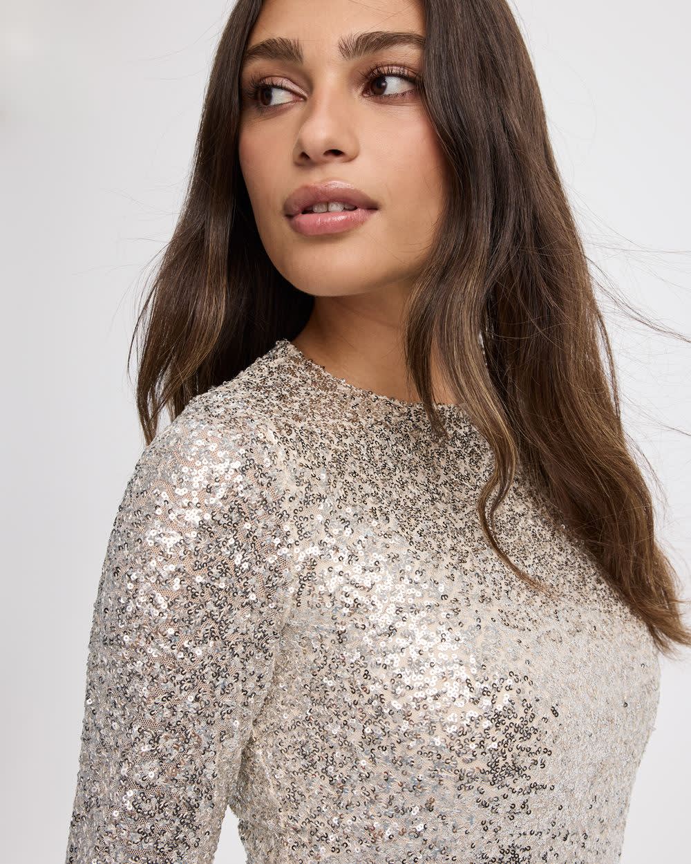 Long-Sleeve Mini Bodycon Sequins Dress