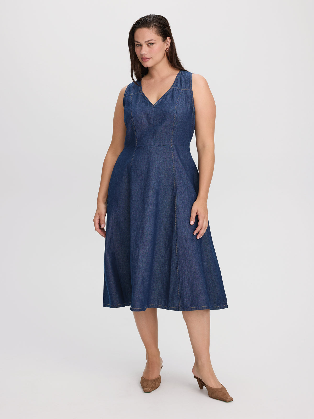 Sleeveless V-Neck Denim Dress