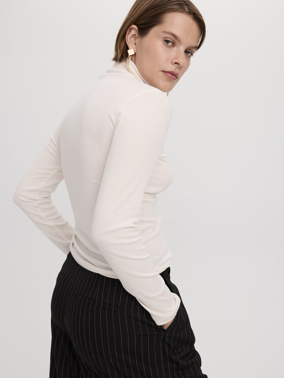Long-Sleeve Turtleneck Ribbed Top