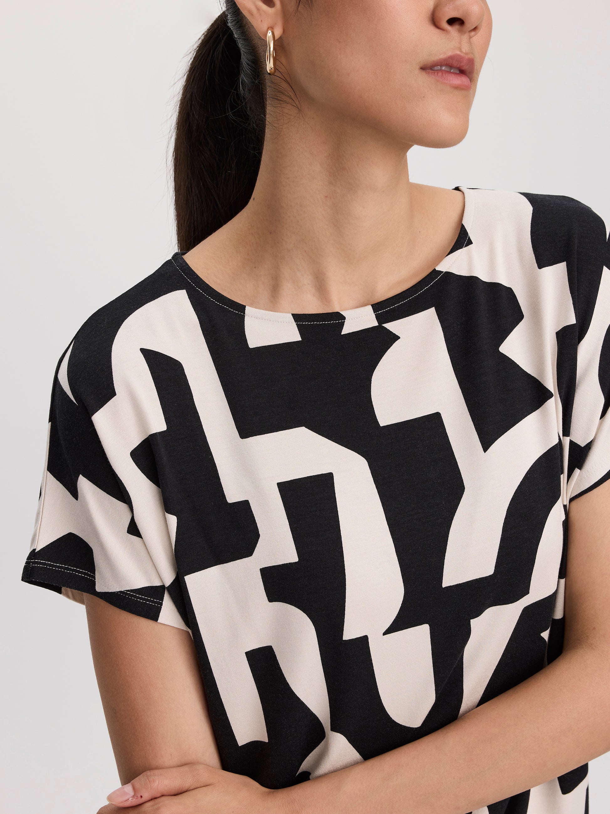 Short-Dolman-Sleeve Boat-Neck T-Shirt