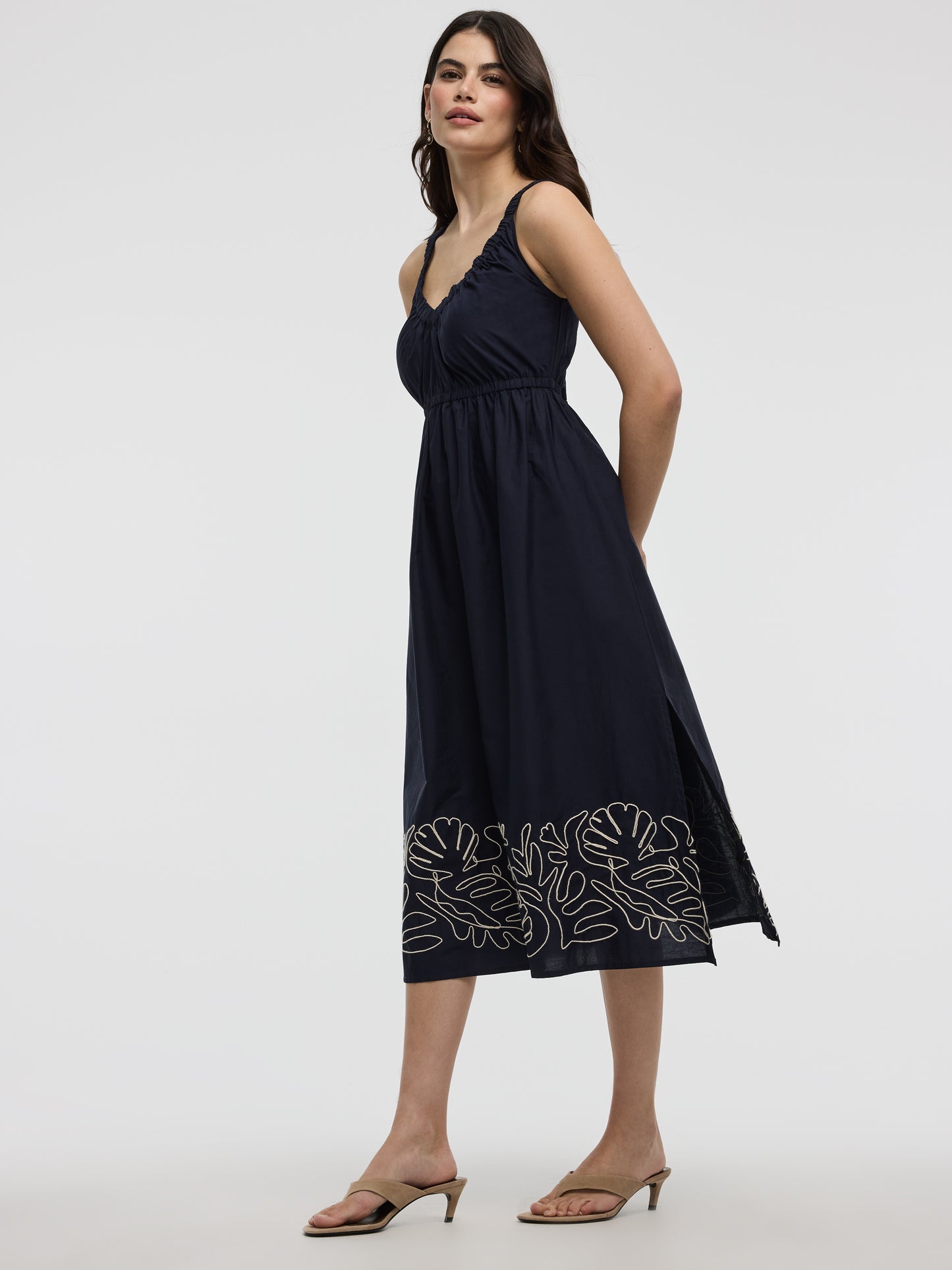 Sleeveless V-Neck Midi Dress with Soutache Embroideries