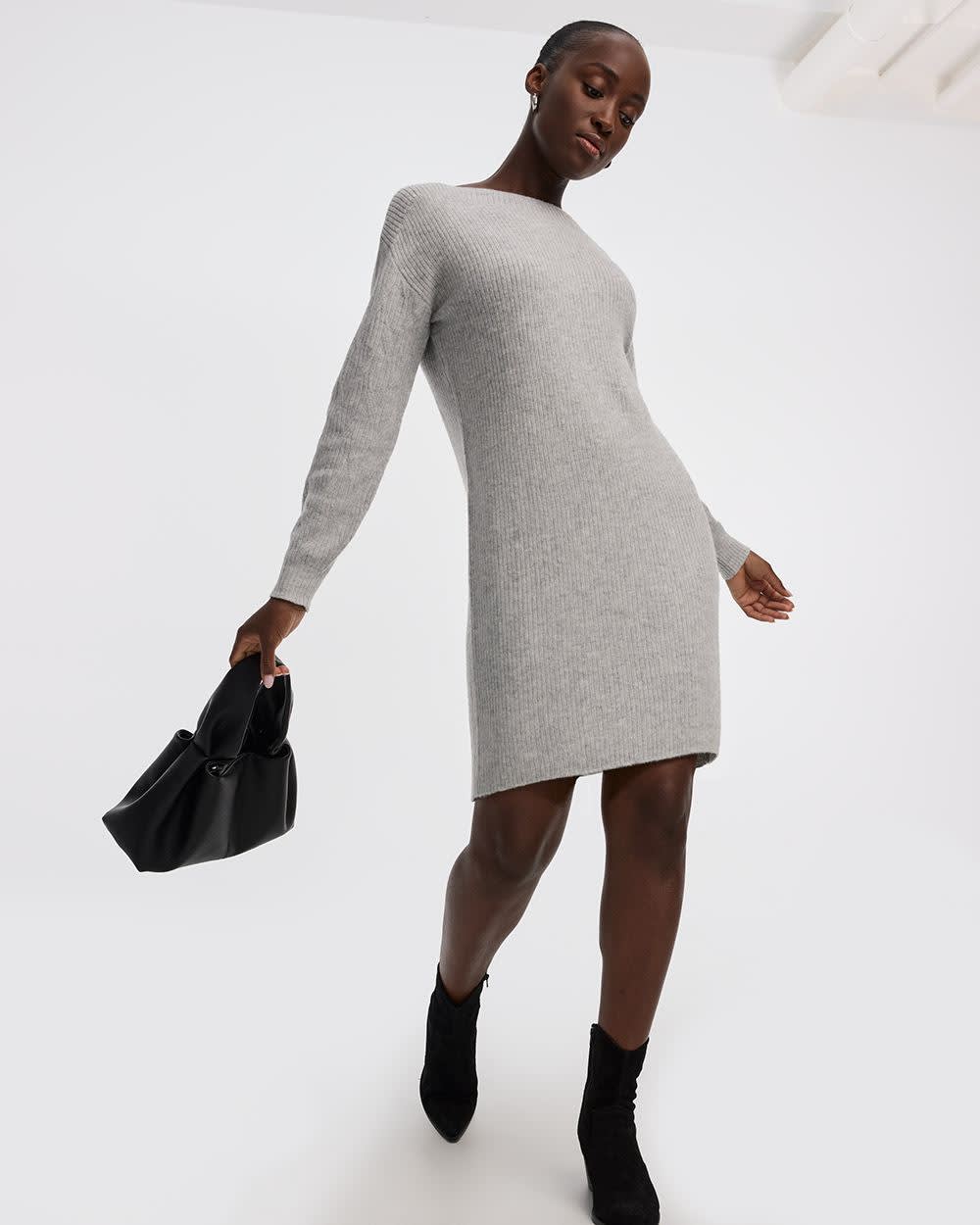 PlushSoft Crew-Neck Ribbed Sweater Dress
