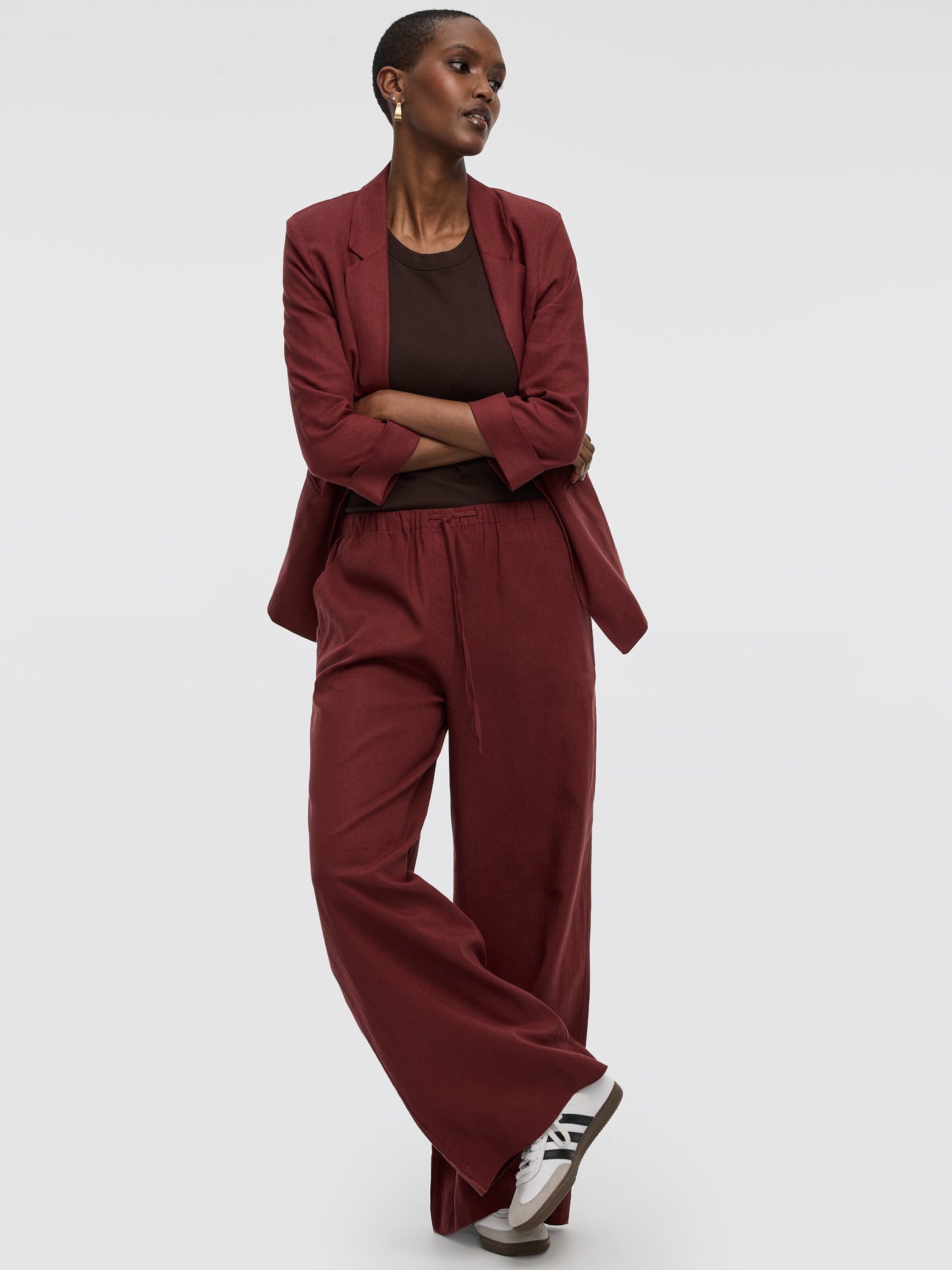 Open Linen Blazer with 3/4 Sleeves