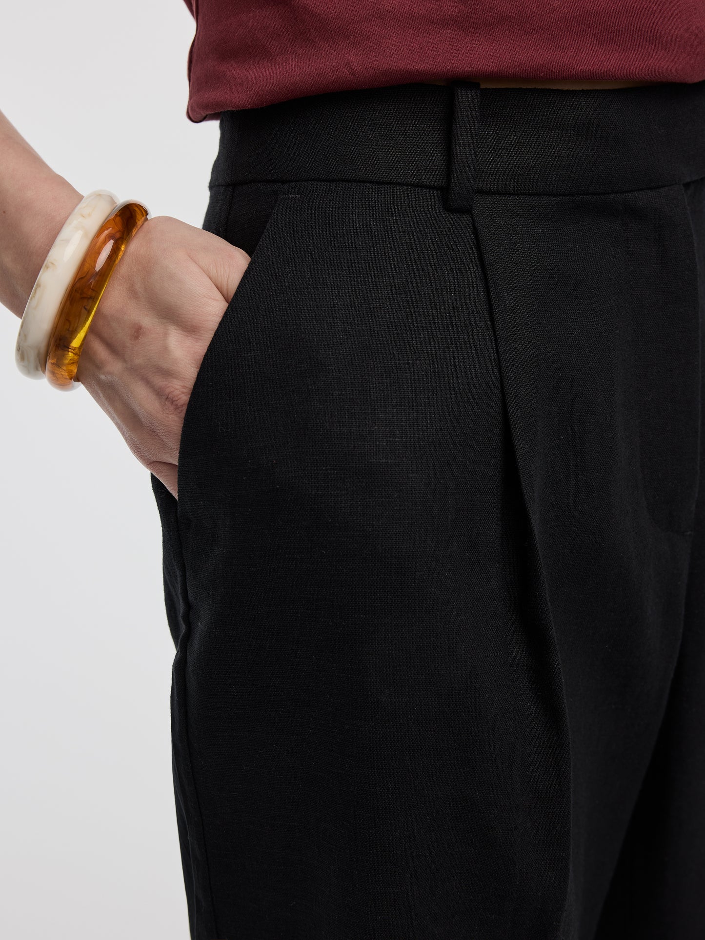 Linen-Blend Straight-Leg High-Rise Pant