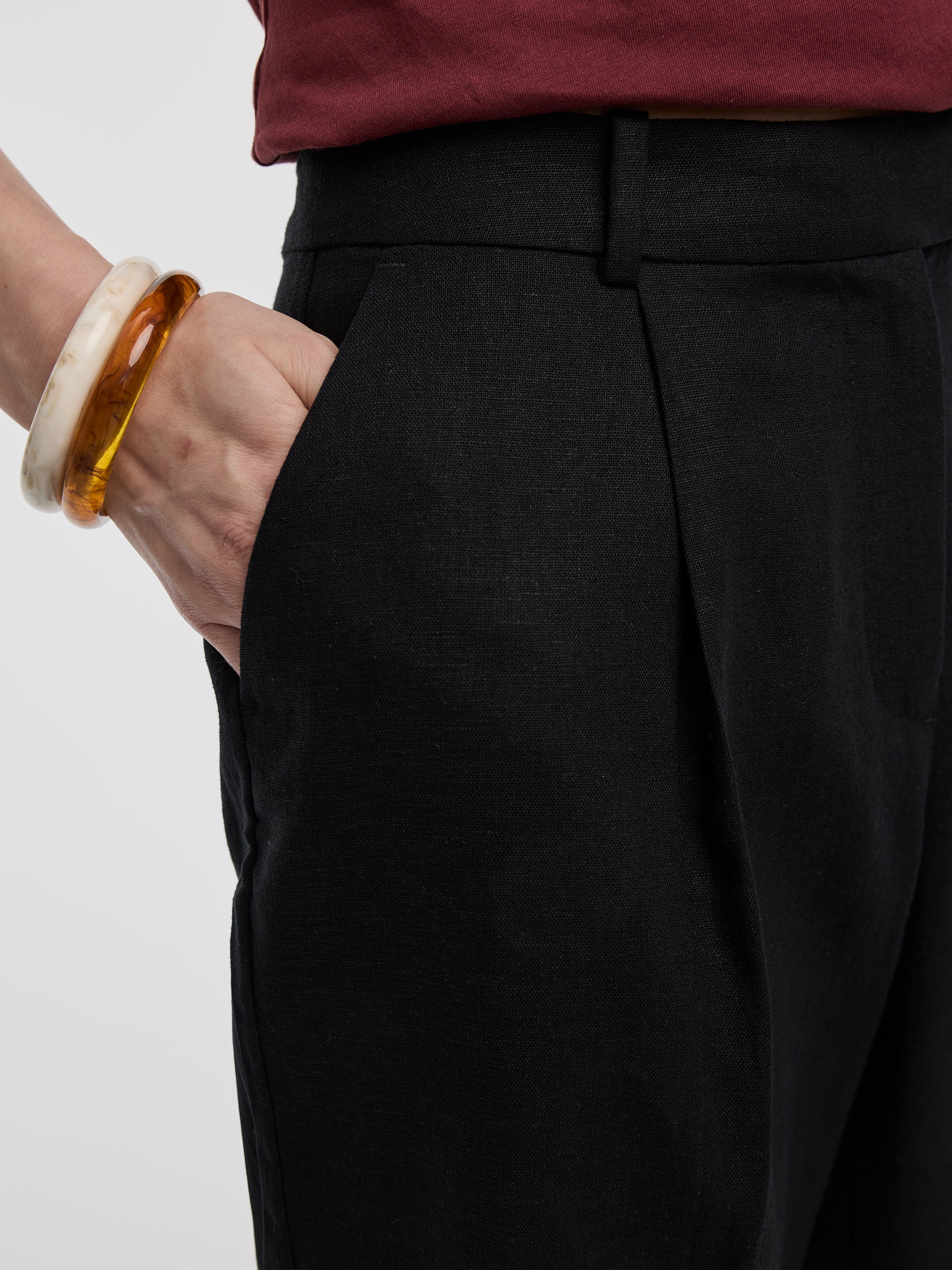 Linen-Blend Straight-Leg High-Rise Pant