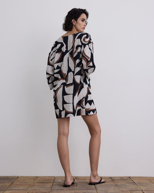 Long-Sleeve V-Neck Loose Mini Dress